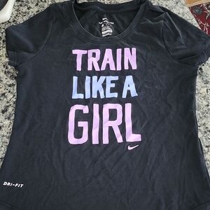 Nike Train Like A Girl Logo Black Girls Tee Medium
